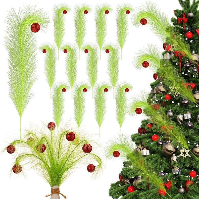 Pampas Grass Decor - Weihnachtliche Verzwirnte Grüne Zweig-Elfen-Deko, Grinch-Grünes Künstliches