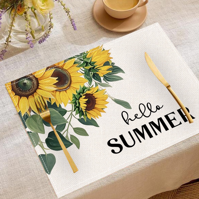 Linen Table Runner - 5-teiliges Frühling-Sommer Blumen-Sonnenblumen Tischläufer-Set 2026 Hitzebeständige