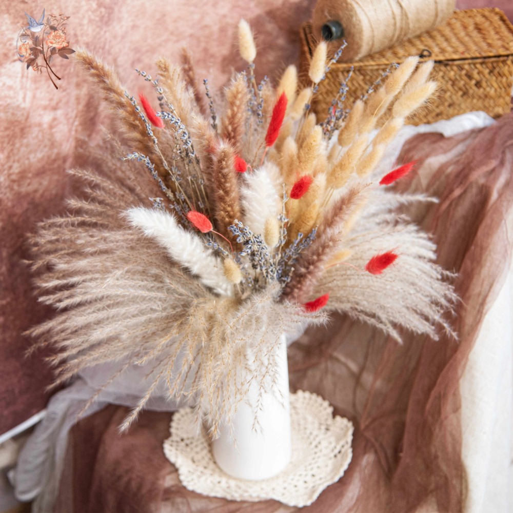 Pampas Grass Decor - Natürlicher Pampas Lavendel Getrockneter Künstlicher Blumenstrauß