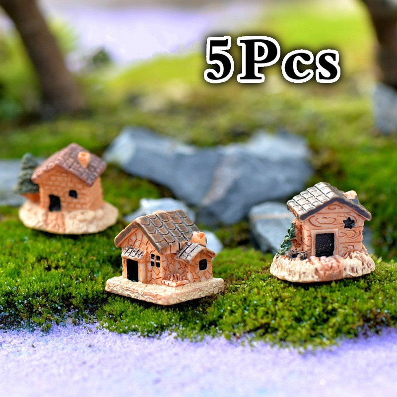 Home Decor Za - 5 Stücke Mini Puppenhaus Steinhaus Harz