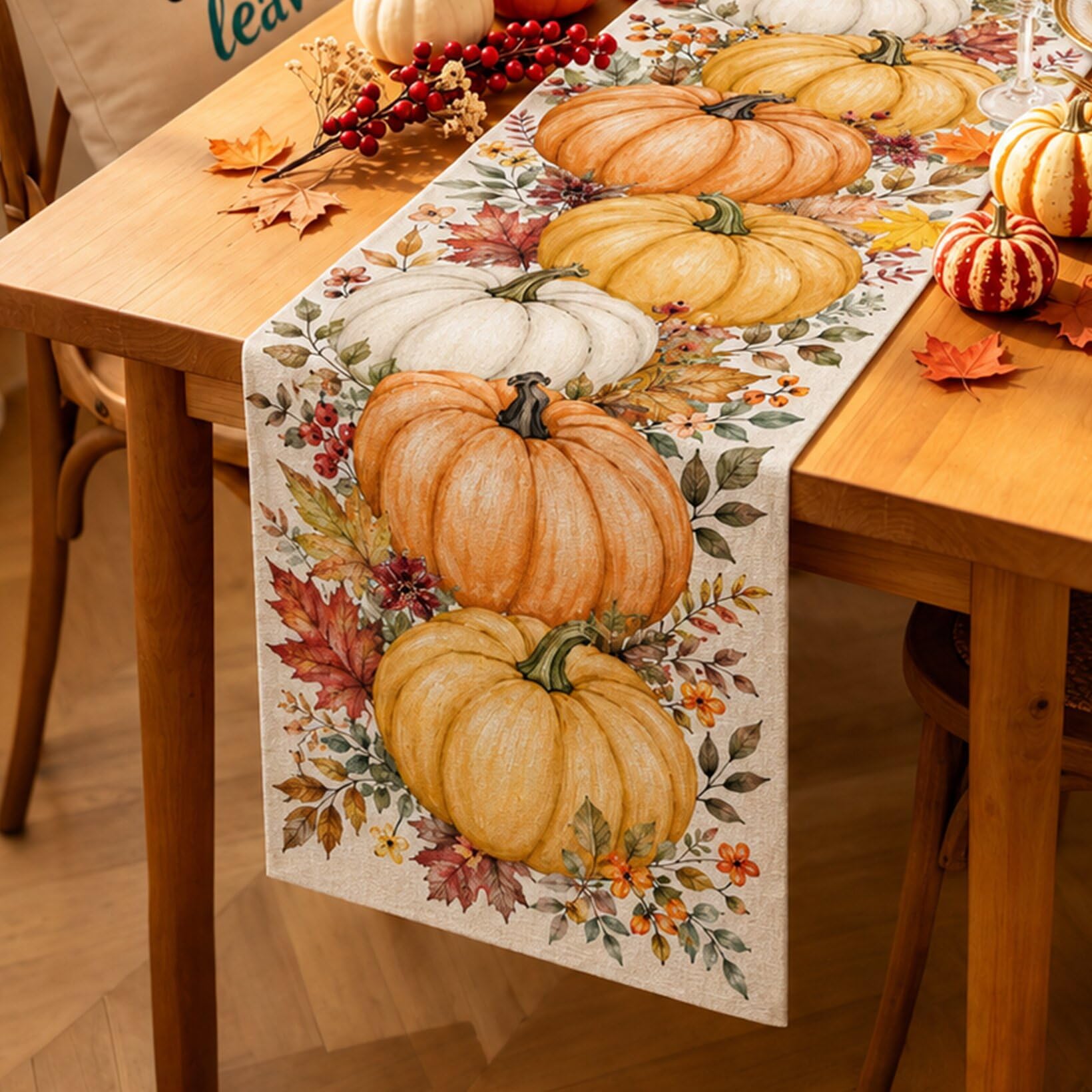 Linen Table Runner - Halloween-Tischläufer Vintage Gothic Rabe Krähe Blumendruck