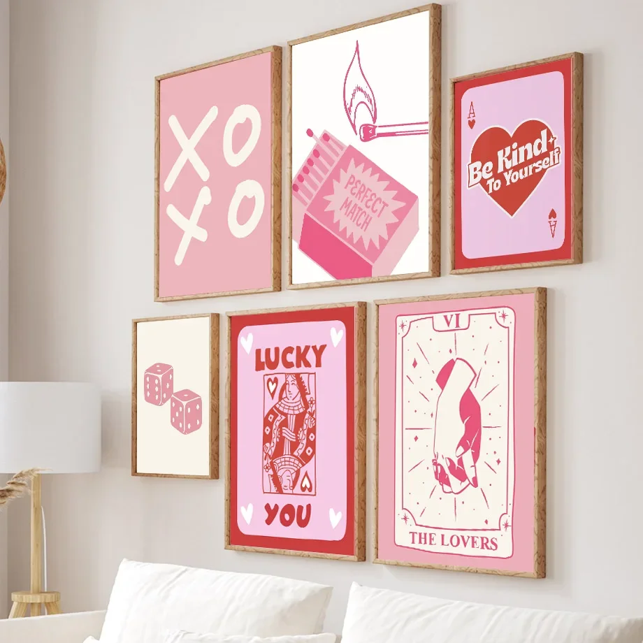 Home Decor Y2K - Pink Lucky Poker Queen Herz-Würfel-Match Pop