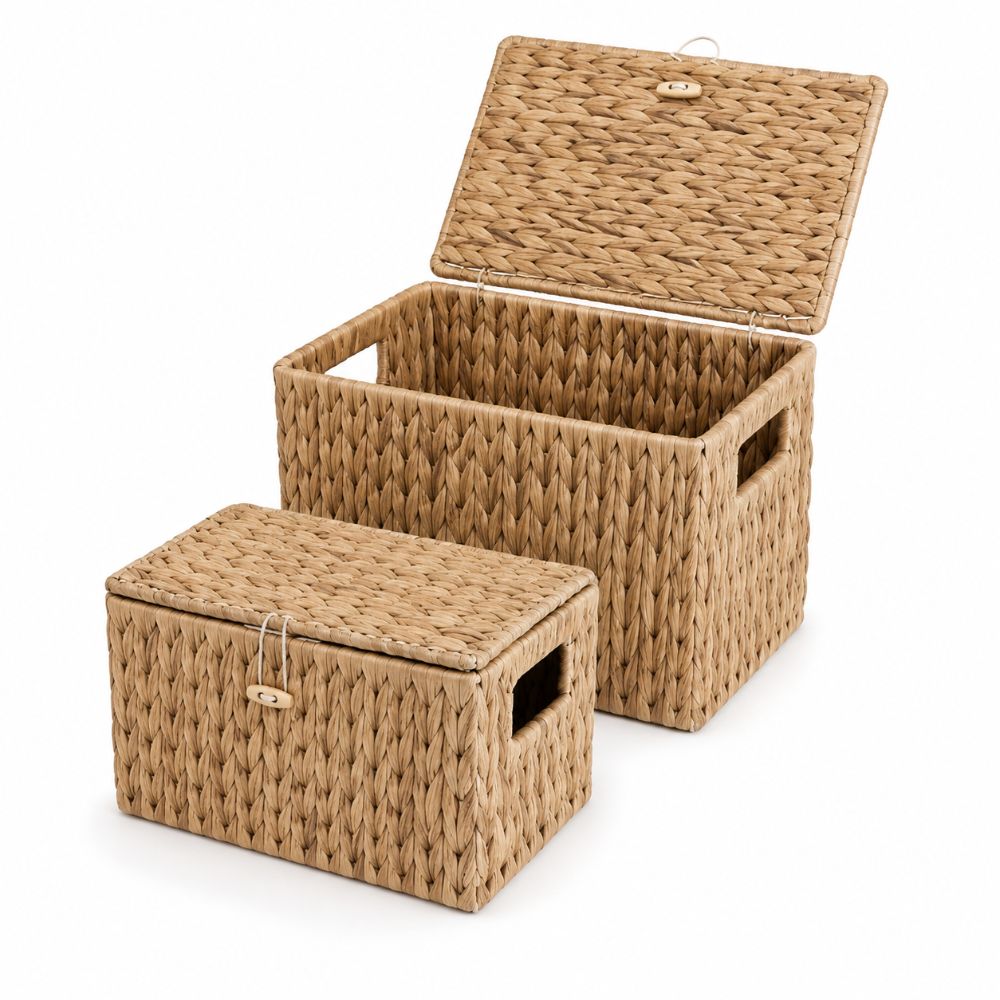 Rattan Plant Basket - Wasserhyazinthen-Weidenkorb Rechteckiger Aufbewahrungskorb mit integriertem Griff